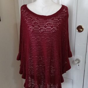ROAMAN'S Women's Crochet Look Knit Poncho (Size S / 12w) Burgundy Color